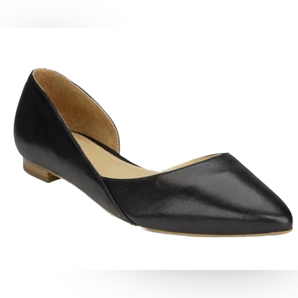 Marc Fisher Sunny Half D’Orsay Leather Flat, Black, Size 8